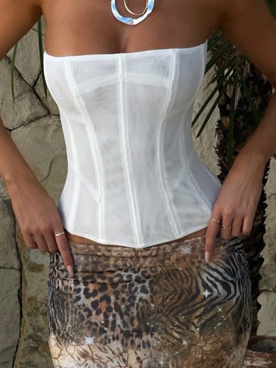 Outcast Tops - NWT Outcast XS SOLA MESH CORSET TOP WHITE bustier shaping flattering cream